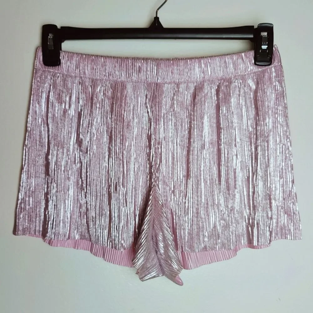 VTG Victoria's Secret Pink Metallic Foil Pleated Plisse Tap Sleep Shorts, Sz S
